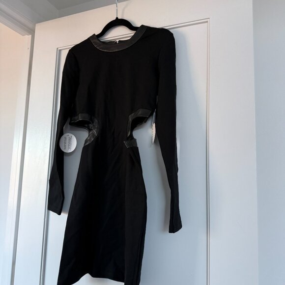 NWT Staud Dolce Mini Dress Black Jersey Bodycon Long Sleeve Waist Cut-out Medium - Picture 5 of 10
